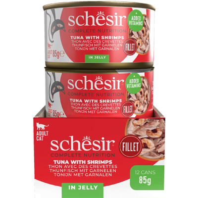 Schesir CB Wet Tuniak a krevety v želé konzerva 85g obsah